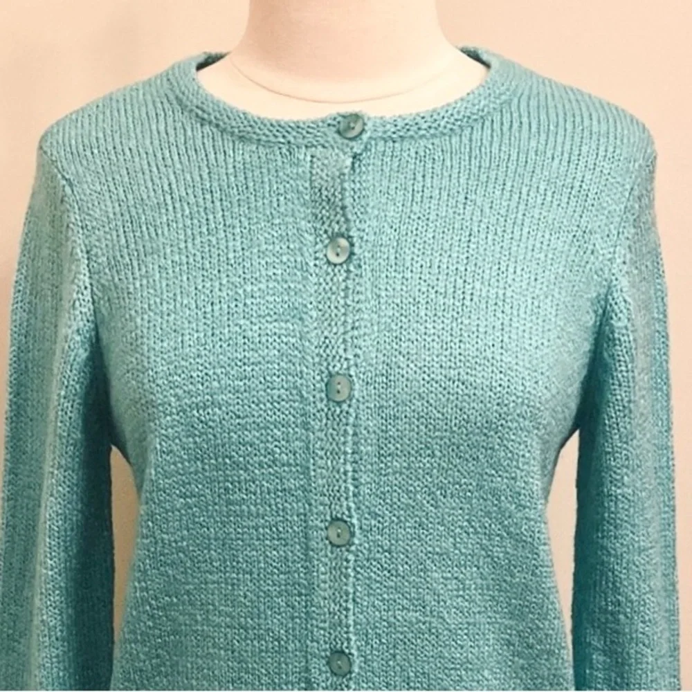 Haymaker Vintage Caribbean Blue Button Down Long Sleeve Knit Cardigan Sweater M - Picture 2 of 9